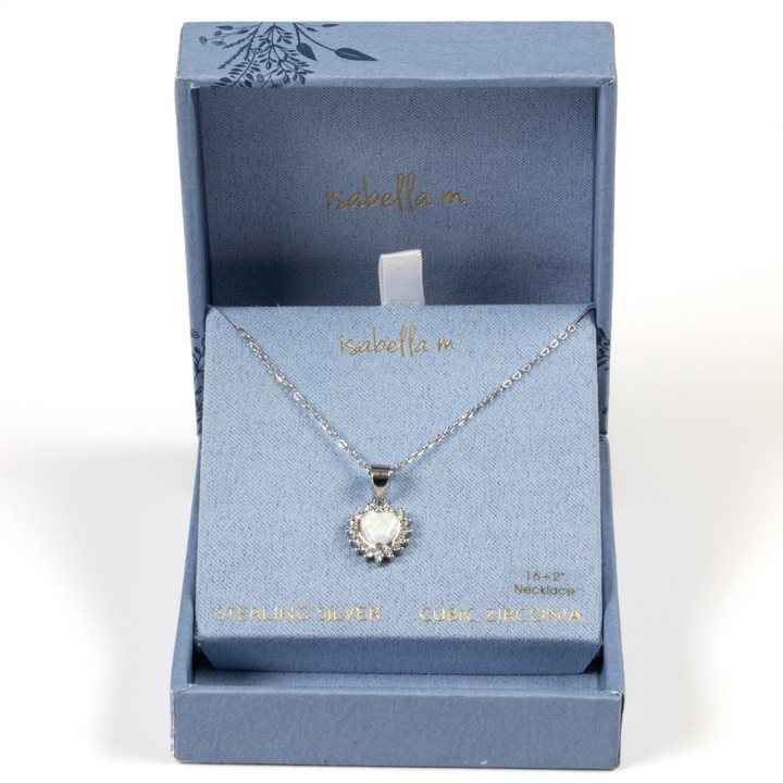 Isabella M Silver CZ Heart Pendant and Chain, 46cm, 1.8g. Boxed (VAT Only Payable on Buyers Premium)