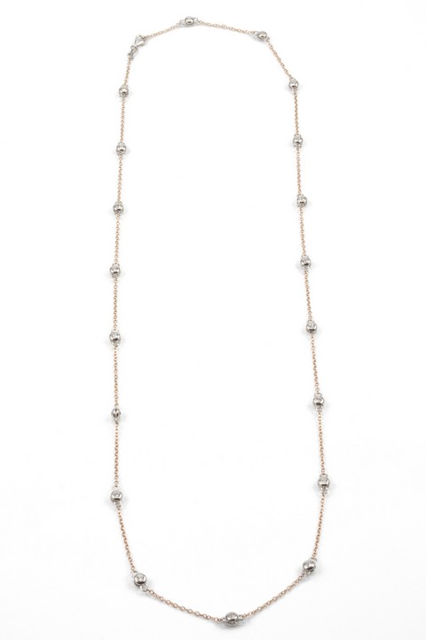 Silver Rose Gold Plated White Stone Necklace, 76cm, 10g