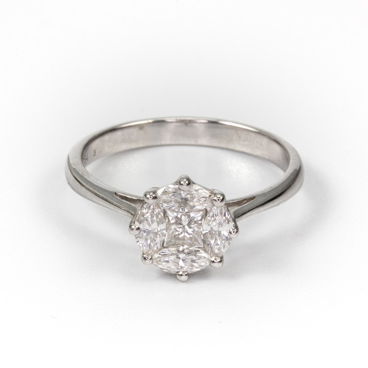18K White 0.71ct Diamond Flower Ring, Size N½, 3g.  Auction Guide: £1,300-£1,800