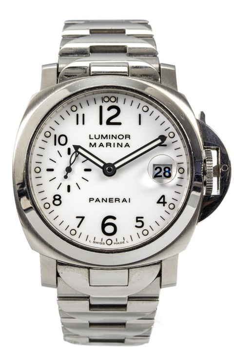Panerai Luminor Marina Ref: PAM00051 Automatic Watch. 40mm Stainless Steel Case with Stainless Steel Polished Bezel, White Dial and Stainless Steel Bracelet. Age: Unknown. No box or paperwork. Brief