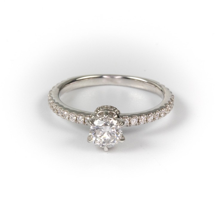 14K White 0.50ct Diamond Single Stone with 0.70ct Shoulders Ring, Size K½, 2.2g.  Auction Guide: £1,200-£1,700