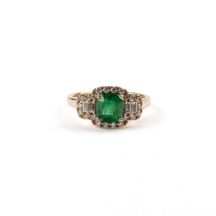 18ct Rose Gold 1.23ct Emerald and 0.41ct Diamond Ring, Size M, 4.6g.  Auction Guide: £1,100-£1,600