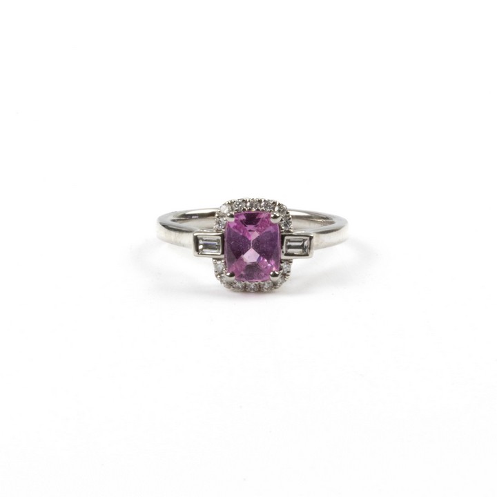 Platinum 950 1.04ct Pink Sapphire and 0.21ct Diamond Halo Ring, Size M, 5.2g.  Auction Guide: £1,100-£1,600