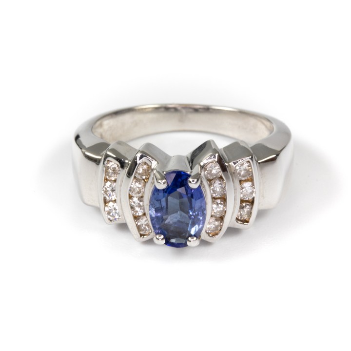18K White 1.00ct Sapphire and 0.50ct Diamond Ring, Size L½, 6.8g. Colour H-I, Clarity VS2.  Auction Guide: £1,000-£1,500 (VAT Only Payable on Buyers Premium)