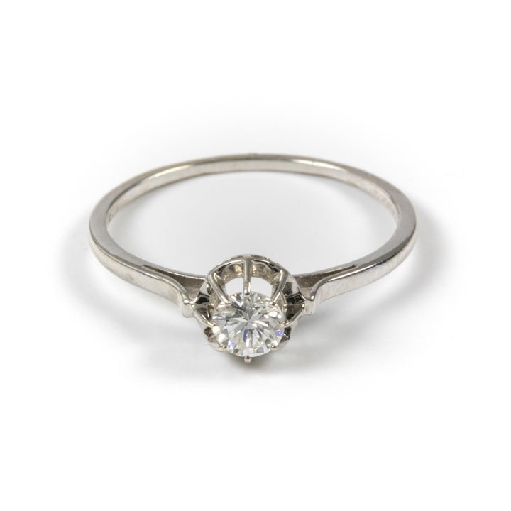 18K White 0.30ct Diamond Solitaire Ring, Size P½, 1.5g. Colour E-F, Clarity VVS.  Auction Guide: £700-£900 (VAT Only Payable on Buyers Premium)