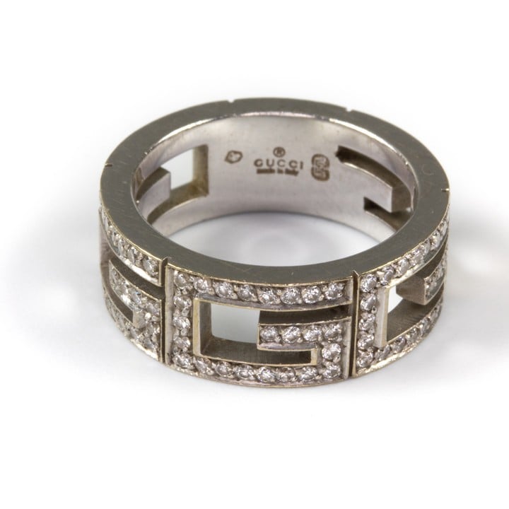18K White Gucci G 0.36ct Diamond Band Ring, Size K½, 8.7g.  Auction Guide: £400-£500 (VAT Only Payable on Buyers Premium)