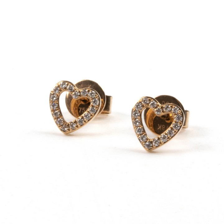 18ct Rose Gold 0.12 Diamond Heart Stud Earrings, 0.7cm, 1.4g.  Auction Guide: £250-£350