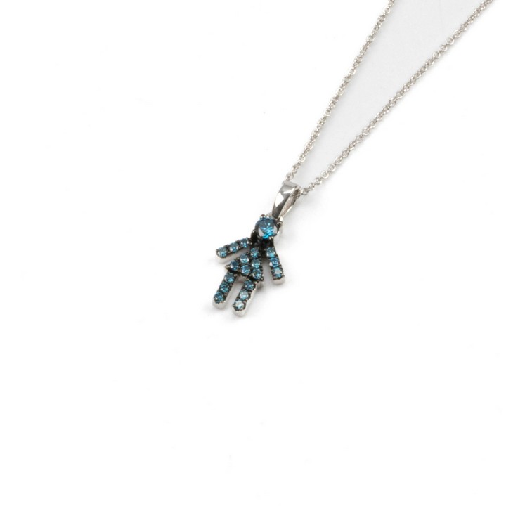 18ct White Gold 0.24ct Treated Blue Diamond Girl Pendant and Chain, 45cm, 2.5g.  Auction Guide: £300-£400