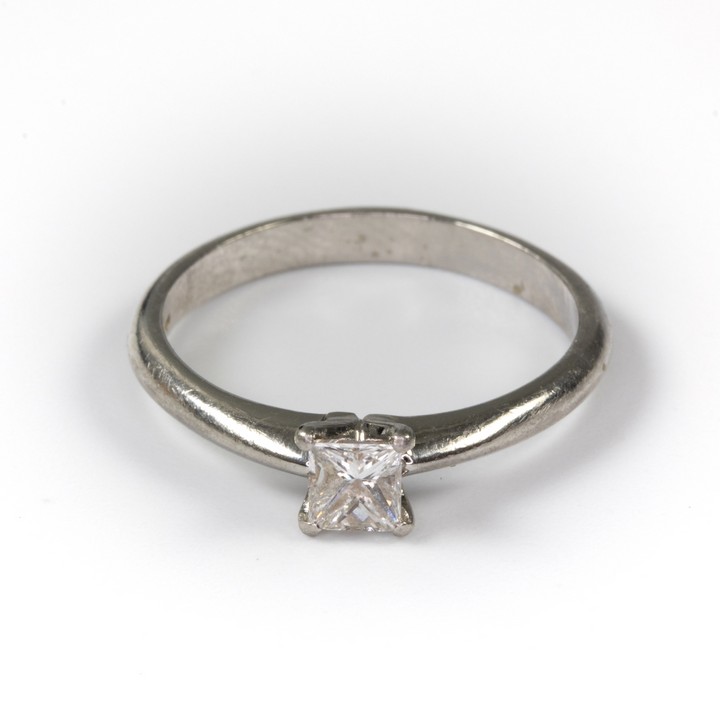 Platinum 0.25ct Diamond Princess-cut Single Stone Ring, Size N, 3.9g. Colour J-K, Clarity Si2-Si3.  Auction Guide: £100-£150 (VAT Only Payable on Buyers Premium)