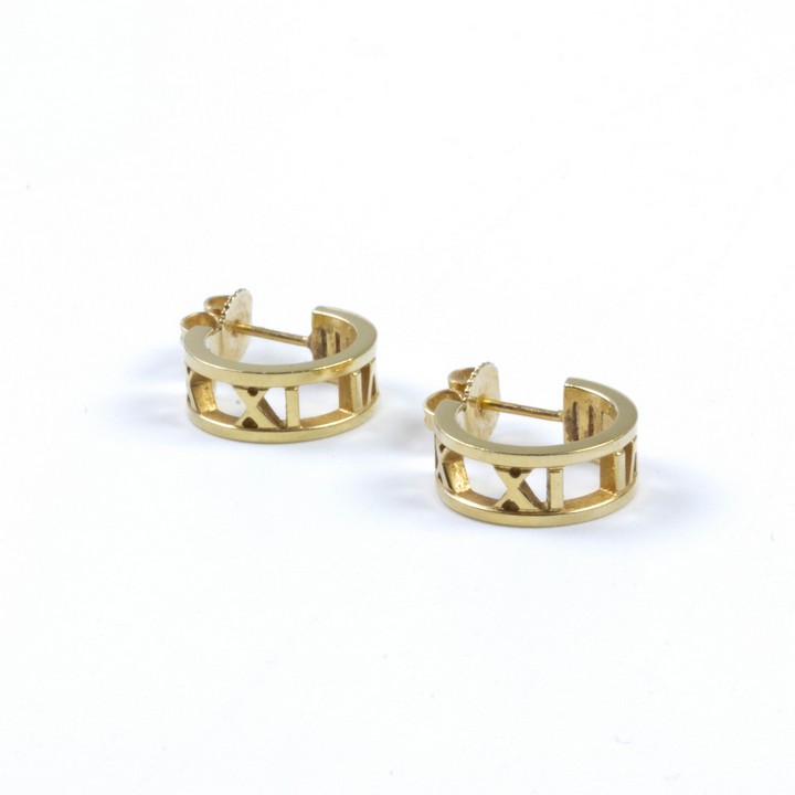 Tiffany & Co 18K Yellow Atlas Hoop Earrings, 1.3cm, 5.2g.  Auction Guide: £250-£350 (VAT Only Payable on Buyers Premium)