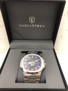 VONLANTHEN WATCH WITH BLUE FACE, SILVER DIAL AND STAINLESS STEEL STRAP