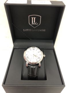 LOUIS LACOMBE WITH SILVER FACE, SILVER DIAL AND BLACK LEATHER STRAP
