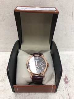 L.A BANUS WATCH WITH BROWN FACE, ROSE GOLD DIAL AND RED LEATHER STRAP