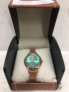 L.A BANUS WATCH WITH GREEN FACE, BRONZE DIAL AND BRONZE MESH STRAP