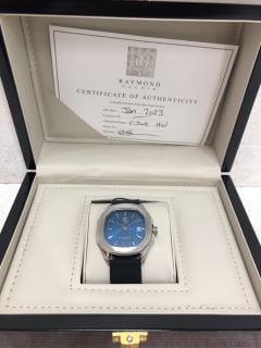 RAYMOND GAUDIN WATCH WITH BLUE FACE, SILVER DIAL AND BLACK SILICONE STRAP