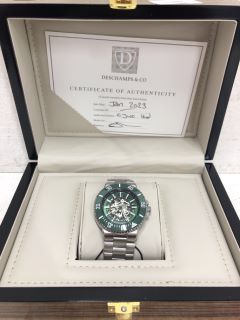 DESCHAMPS & CO WATCH WITH GREEN FACE, GREEN DIAL AND STAINLESS STEEL STRAP