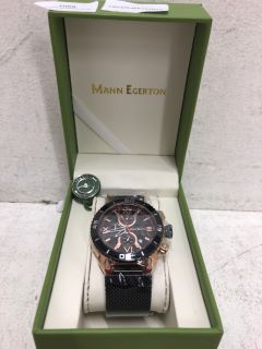 MANN EGERTON WATCH WITH BLACK FACE, BRONZE DIAL AND BLACK MESH STRAP