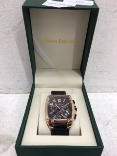 MANN EGERTON WATCH WITH BLACK FACE, BRONZE DIAL AND BLACK MESH STRAP