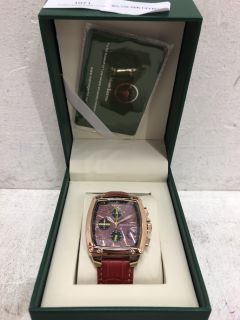 MANN EGERTON WATCH WITH RED FACE, BRONZE DIAL AND RED LEATHER STRAP