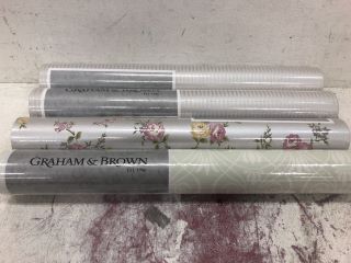 4 X GRAHAM & BROWN WALLPAPER TO INCLUDE MYSTICAL ROLL AND ROSE COTTAGE ROLL RRP Â£200