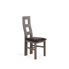 OAK FURNITURE LAND 2 X WILLOW LIGHT GREY DINING CHAIR - SOLID OAK WITH BLACK LEATHER CHAIR PAD RRP £440