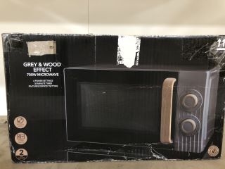 1 X BREVILLE 20L SOLO MICROWAVE, 1 X RUSSELL HOBBS CLASSIC STAINLESS STEEL COMPACT DIGITAL MICROWAVE AND 1 X GEORGE HOME GREY AND WOOD EFFECT 700W MICROWAVE, APPROX RRP £200