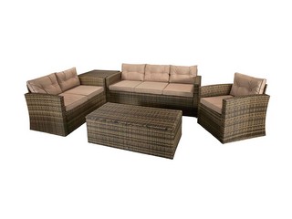 SIGNATURE WEAVE HOLLY FIVE-PIECE SOFA SET IN A MIXED BROWN STEEL FRAME.  RRP £1418