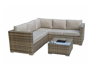 SIGNATURE WEAVE GEORGIA CORNER SOFA WITH AN ICE BUCKET IN THE COFFEE TABLE IN NATURE/BROWN 8MM FLAT WEAVE.  RRP £1617
