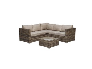 SIGNATURE WEAVE GEORGIA COMPACT CORNER SOFA SET WITH A COFFEE TABLE IN MIXED BROWN 8MM FLAT WEAVE. APPROX RRP £1617