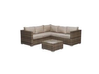 SIGNATURE WEAVE GEORGIA COMPACT CORNER SOFA SET WITH A COFFEE TABLE IN MIXED BROWN 8MM FLAT WEAVE. RRP 1617