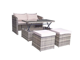 SIGNATURE WEAVE GEMMA COMPACT SOFA WITH 2 OTTOMANS AND LIFT-UP COFFEE TABLE IN MIXED BROWN 8MM FLAT WEAVE  RRP £1029