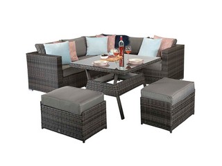 SIGNATURE WEAVE GEORGIA COMPACT CORNER DINING SET WITH BENCHES IN MIXED GREY 8MM FLAT WEAVE.  RRP £1158