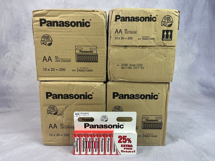 4x Boxes Panasonic AA Zinc Chloride Batteries, Datecode 02/2020, 800 Batteries In Total (VAT ONLY PAYABLE ON BUYERS PREMIUM) (MPSS01957355)