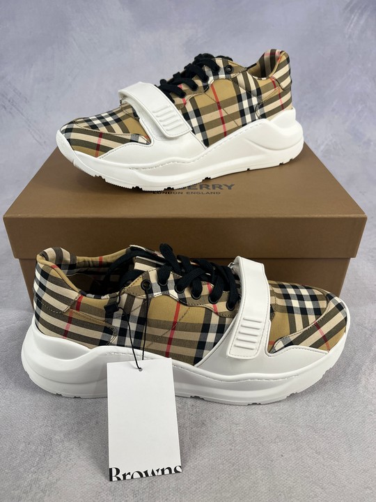 Burberry Regis Vintage Check Sneakers With Box Tags & Dust Bag - Size UK 11 (VAT ONLY PAYABLE ON BUYERS PREMIUM)