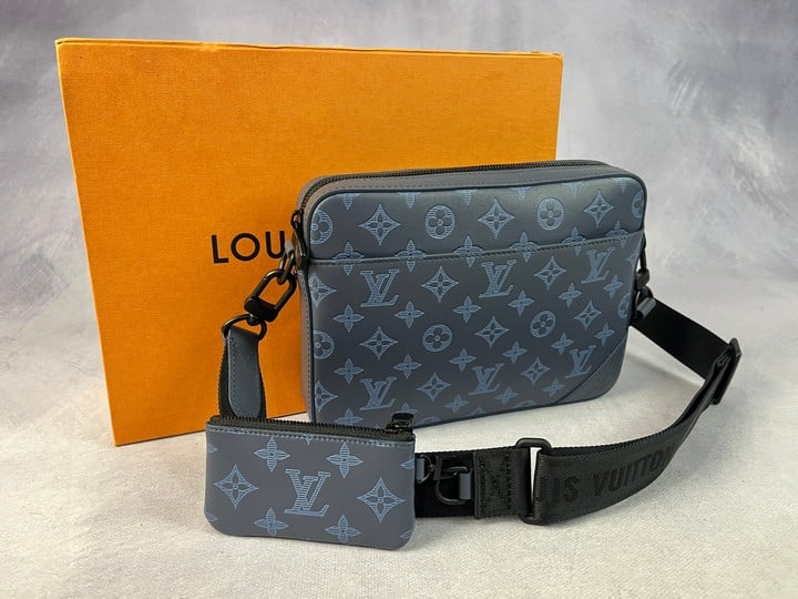 Louis Vuitton Duo Monogram Messenger Bag In Navy Ref M45730 With Purchase Receipt Dated 22/08/22, Retail Bag, Dustbags And box - Dimensions Approximately 25x18x4cm (MPSE54072190) (VAT ONLY PAYABLE ON