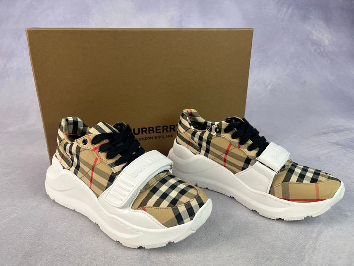 Burberry Regis Vintage Check Sneakers With Box Tags & Dust Bag - Size UK 3 (VAT ONLY PAYABLE ON BUYERS PREMIUM)