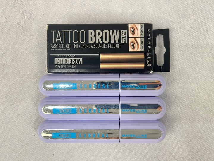 Maybelline 3x Waterproof "The Falsies" 10ml 1x Maybelline Tattoo Brow Easy Peel Off Tint (VAT ONLY PAYABLE ON BUYERS PREMIUM)(MPSE54172797)