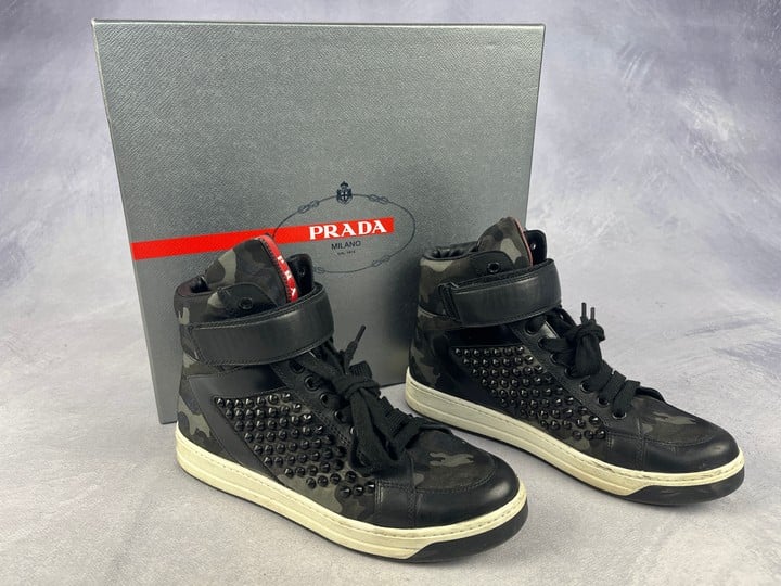 Prada Stud Hi Top Camo Sneakers With Box - Size 37 (VAT ONLY PAYABLE ON BUYERS PREMIUM)