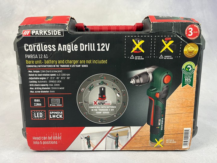 Parkside Cordless Angle Drill 12V - Batter/Charger Not Included (VAT ONLY PAYABLE ON BUYERS PREMIUM)(MPSE54426721)