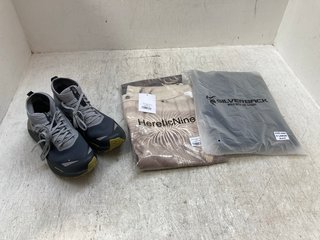 3 X ASSORTED MENS CLOTHING ITEMS TO INCLUDE NORTH FACE VECTIV FUTURELIGHT INFINITE II TRAIL RUNNING SHOES IN ASPHALT GREY/MELD GREY UK SIZE 9 - RRP £160: LOCATION - A2