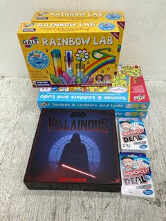 QTY OF ASSORTED KIDS TOYS ITEMS TO INCLUDE GALT SNAKES & LADDERS AND LUDO BOARD GAME AND GALT RAINBOW LAB: LOCATION - C12