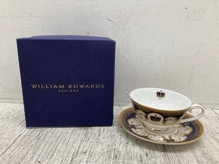 WILLIAM EDWARDS ENGLAND HM KING CHARLES III CORONATION TEACUP AND SAUCER - RRP: £65.00: LOCATION - B3