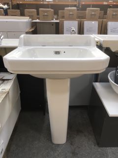 (COLLECTION ONLY) 560MM WIDE 2TH CERAMIC BASIN WITH FULL PEDESTAL - RRP £255: LOCATION - D6
