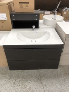 (COLLECTION ONLY) DURAVIT WALL HUNG 2 DRAWER SINK UNIT IN DARK ELM WITH MATCHING 1TH BASIN TOP 800 X 540MM WITH A MONO BASIN MIXER TAP IN CHROME - RRP £2458: LOCATION - C2