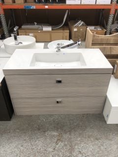 (COLLECTION ONLY) DURAVIT WALL HUNG 2 DRAWER SINK UNIT IN LIGHT ELM WITH A MATCHING 1TH BASIN TOP 1000 X 480MM WITH A MONO BASIN MIXER TAP IN CHROME - RRP £2668: LOCATION - C2