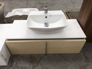 (COLLECTION ONLY) DURAVIT WALL HUNG 2 DRAWER COUNTERTOP SINK UNIT IN LIGHT OAK & WHITE 1000 X 400MM WITH A 1TH CERAMIC BASIN & MONO BASIN MIXER TAP & CHROME SPRUNG WASTE - RRP £989: LOCATION - C2
