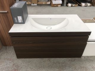 (COLLECTION ONLY) DURAVIT WALL HUNG 2 DRAWER SINK UNIT IN DARK OAK WITH MATCHING NTH BASIN TOP 1000 X 540MM WITH A WALL MOUNTED BASIN MIXER IN CHROME - RRP £2728: LOCATION - C2