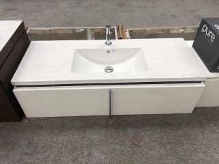 (COLLECTION ONLY) DURAVIT WALL HUNG 1 DRAWER SINK UNIT IN WHITE WITH A 1TH CERAMIC BASIN 1220 X 465MM WITH A MONO BASIN MIXER TAP & CHROME SPRUNG WASTE - RRP £2269: LOCATION - C2