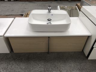 (COLLECTION ONLY) DURAVIT WALL HUNG 1 DRAWER COUNTERTOP SINK UNIT IN OAK & WHITE 1000 X 460MM WITH A 1TH CERAMIC BASIN & MONO BASIN MIXER TAP & CHROME SPRUNG WASTE - RRP £1169: LOCATION - C3