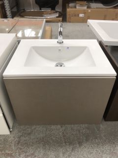 (COLLECTION ONLY) DURAVIT WALL HUNG 1 DRAWER SINK UNIT IN LINEN EFFECT WITH A 610 X 470MM 1TH CERAMIC BASIN COMPLETE WITH A MONO BASIN MIXER TAP & CHROME SPRUNG WASTE - RRP £878: LOCATION - C3